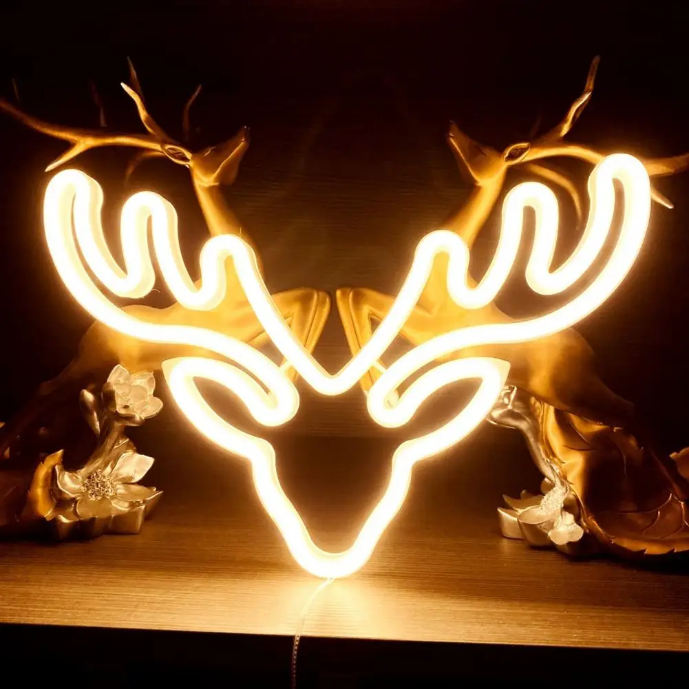 Led Night Light Led Neon Light Decor Unique Deer Head Shape Usb/battery Operated Low-power Consumption Christmas Lamp Party