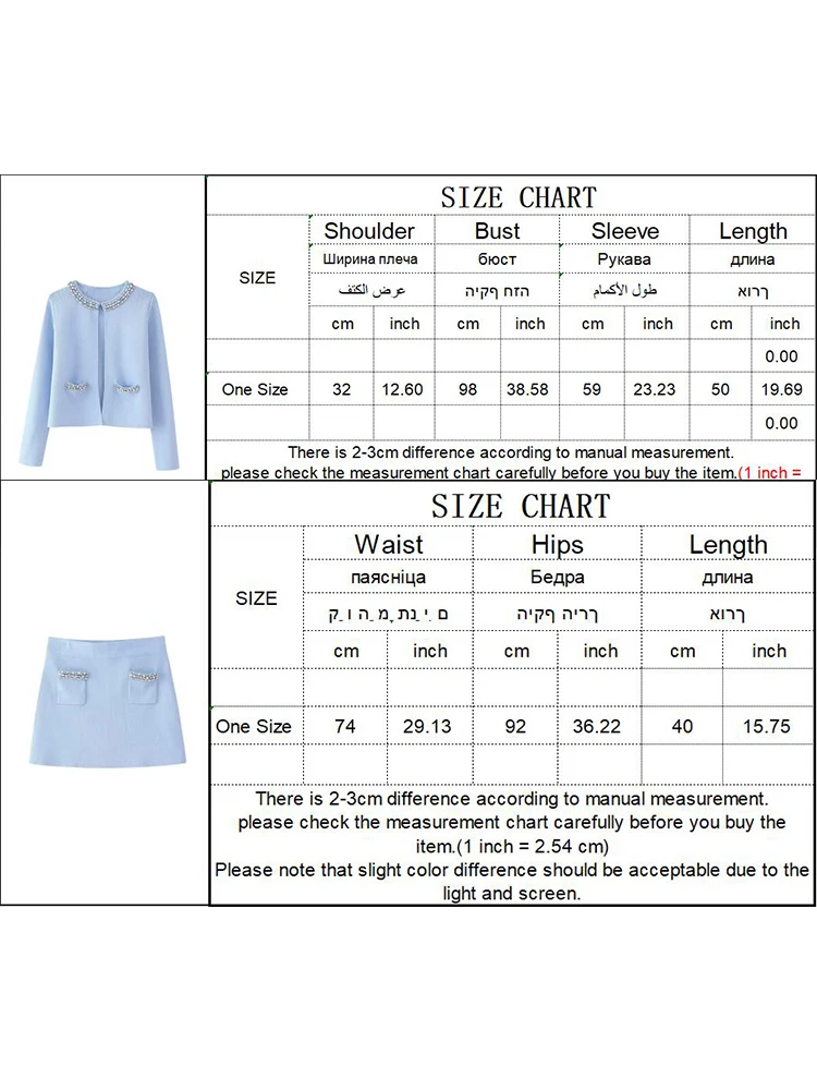 TRAF 2024 Spring Autumn Women\'s Solid knitted Sweater Skirts Sets Fashion 2PCS Jewelry Inlaid Knitted Cardigan Elegant Top