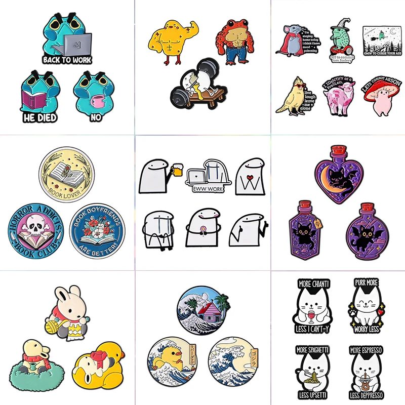 2-6Pcs/Set Cartoon Anime Alien Frog Brooch Enamel Pin Funny Simplified Figures Perry The Platypus Game Rabbit Brooch Lapel Badge