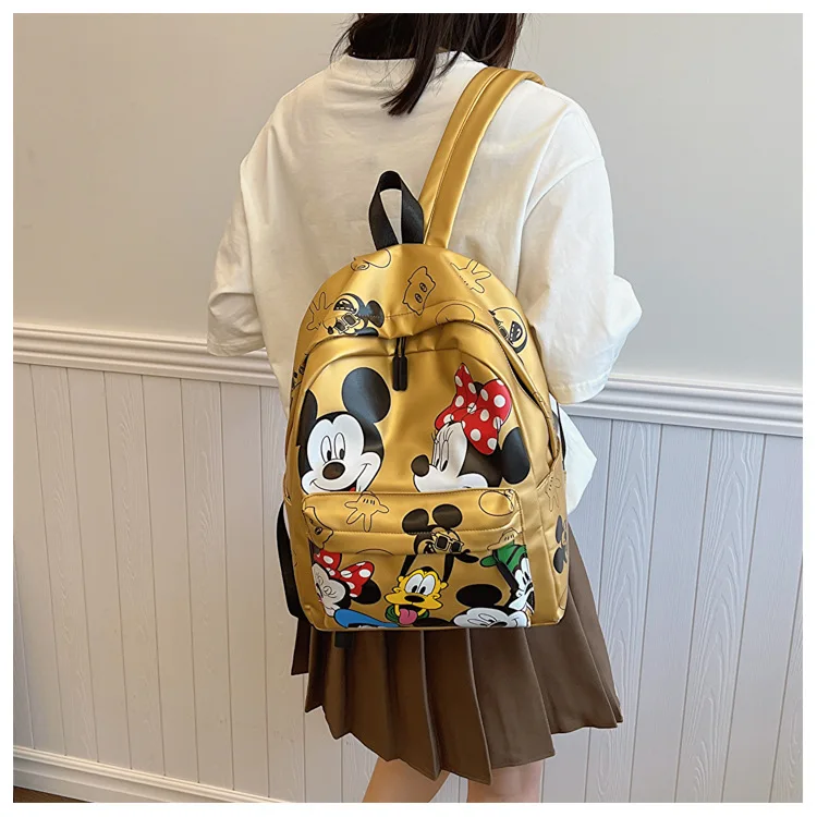 Disney Mickey Mouse PU Leather Backpack Classic Cartoon Laptop Bag Large Capacity Student SchoolBag for Women Fashion Tote Bag