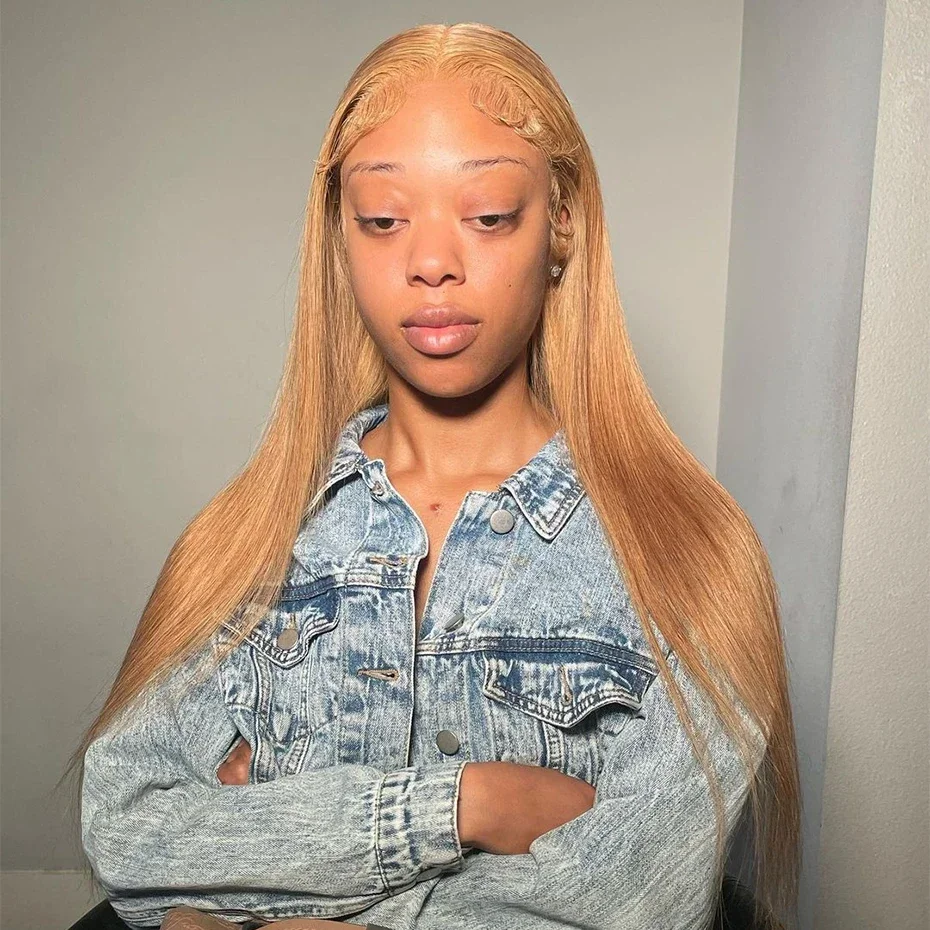 13X6 Honey Blonde HD Lace Front Wigs #27 Colored Brazilian Straight Lace Frontal Wigs Pre Plucked Human Hair Wigs For Women image 4