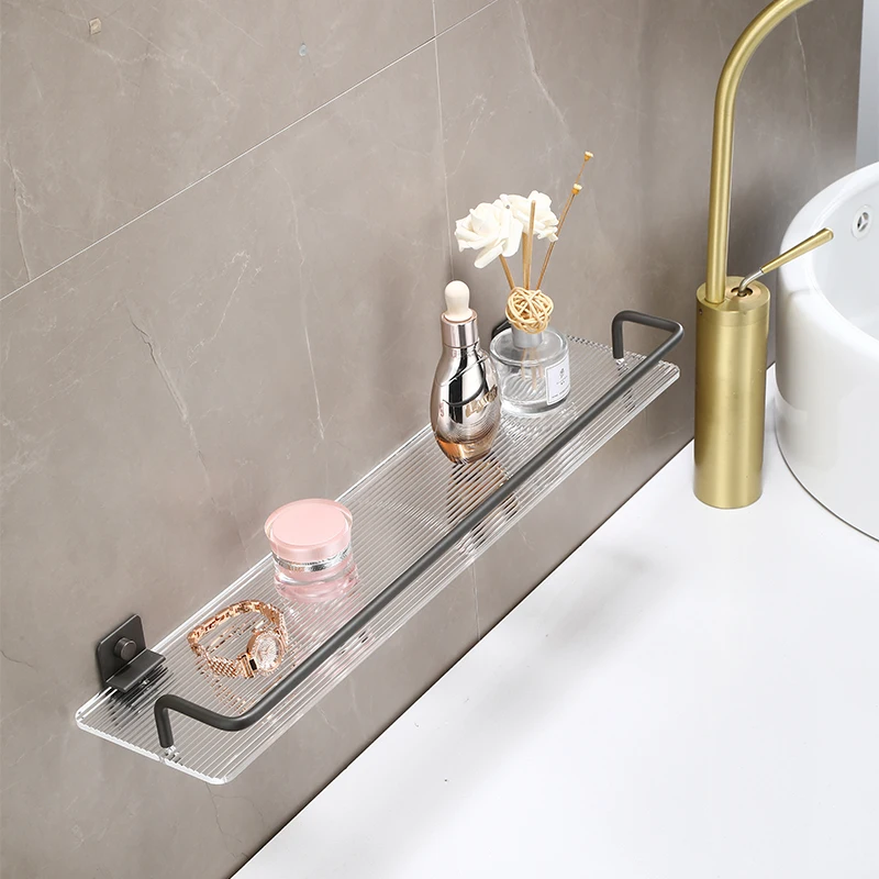 Bathroom Floating Shelves Gold, Wall Mounted Storage with Towel Bar for Kitchen, Bedroom Acrylic Wall Shelf Set with Towel Rack