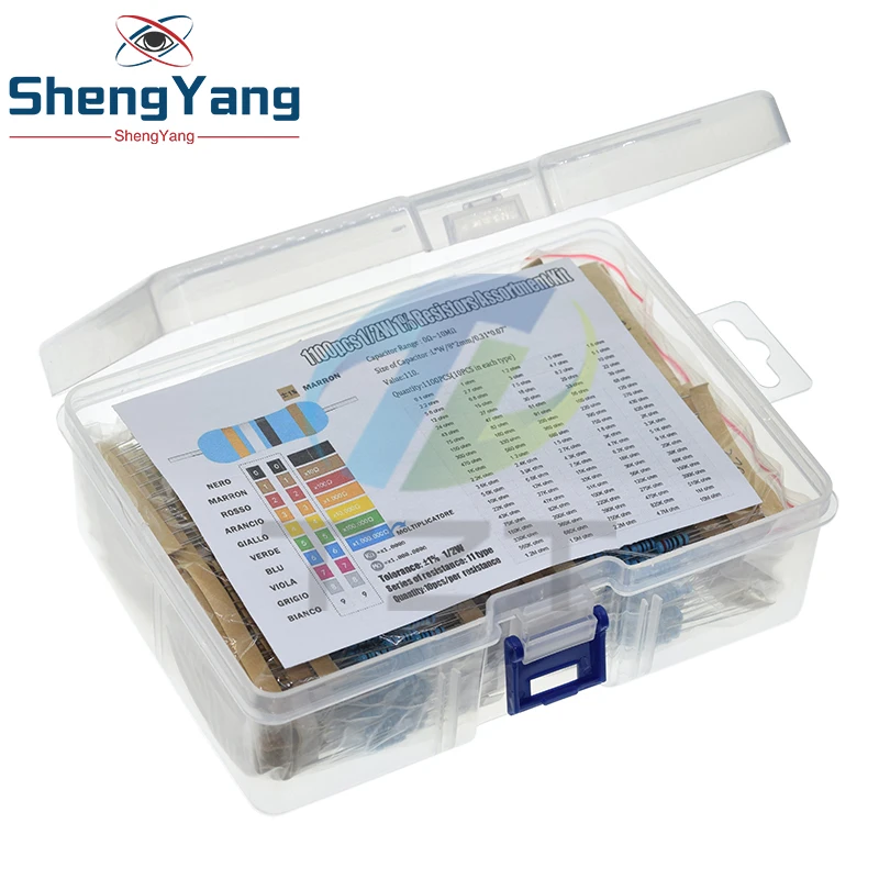 

TZT 1100pcs 1/2W Metal Film Resistor Kit 1% 0.1 ohm - 2.2M 110 ValuesX10pcs 0.5W Resistance Set Assortment Pack