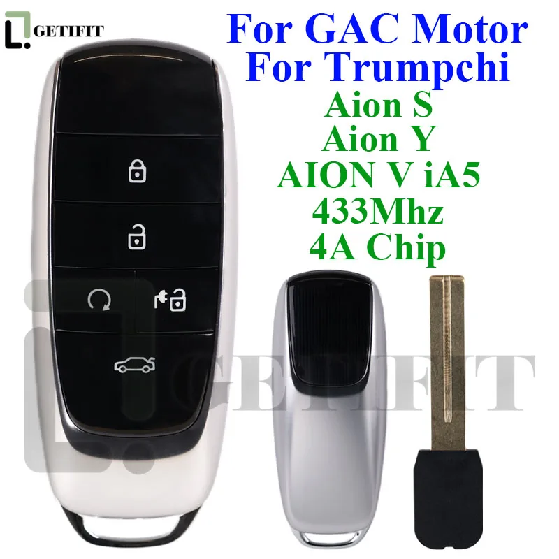 Keyless Start Intelligent Auto Smart Remote Control Car Key 4A Chip 433MHZ for GAC Motor for Trumpchi Aion Y Aion S AION V IA5