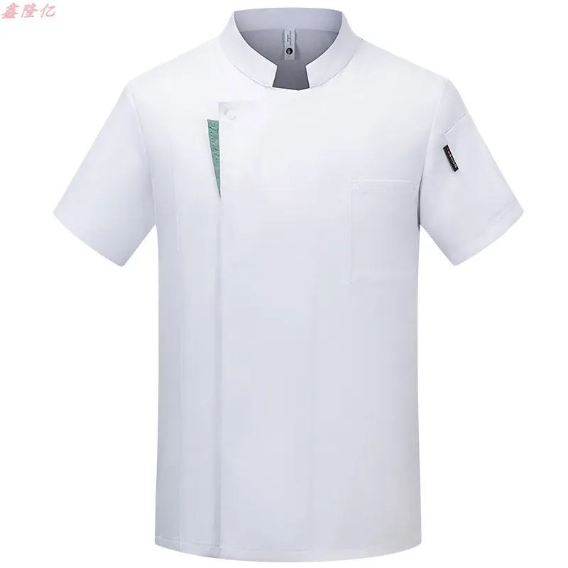 Verão fino respirável malha gola chef jaqueta de manga curta hotel restaurante ocidental cantina padeiro uniforme trabalho