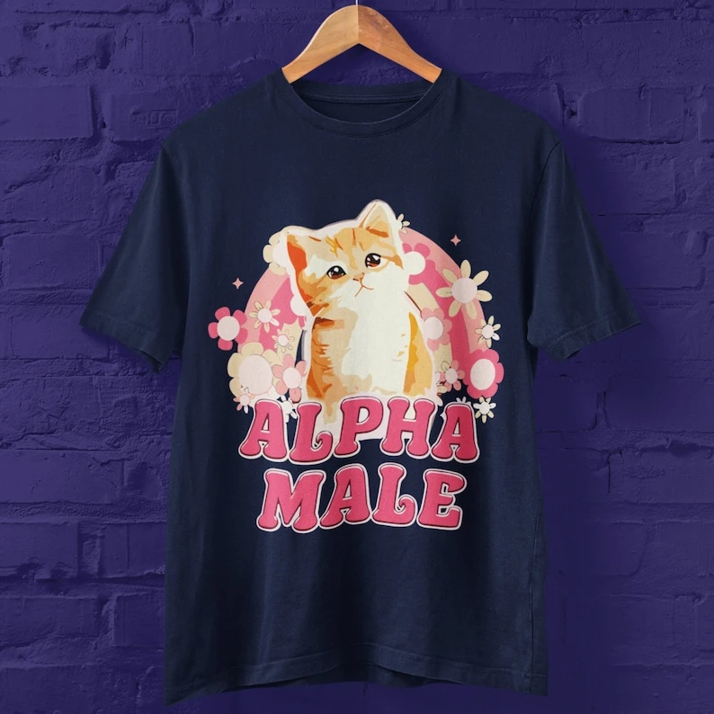 Alpha Male Male Funny Meme Tshirt Cute Cat Meme Tee Summer Sweatshirt Pattern Printing Tee Top Cat Lover Gift Summer Cotton Tees image 3