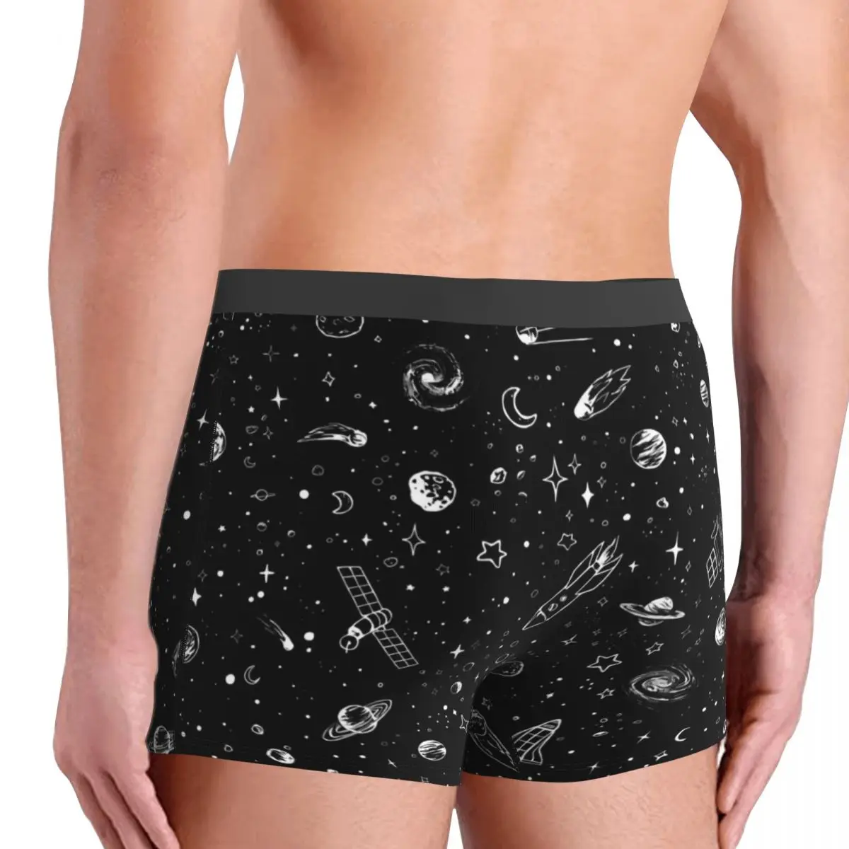 Space Starry Night Underwear Planets Print Men Panties Printed Plain Trunk Trenky Boxer Brief Plus Size 2XL