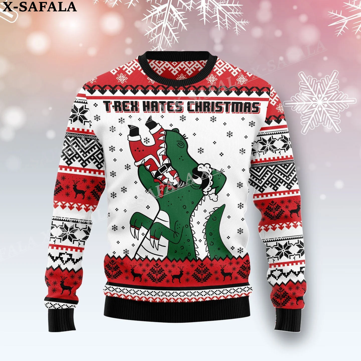 Merry Rex-Max Tree Dinosaur Ugly Christmas Knit Sweaters Halloween Christmas Gift Jumpers Tops Couple Party Unisex Casual-2