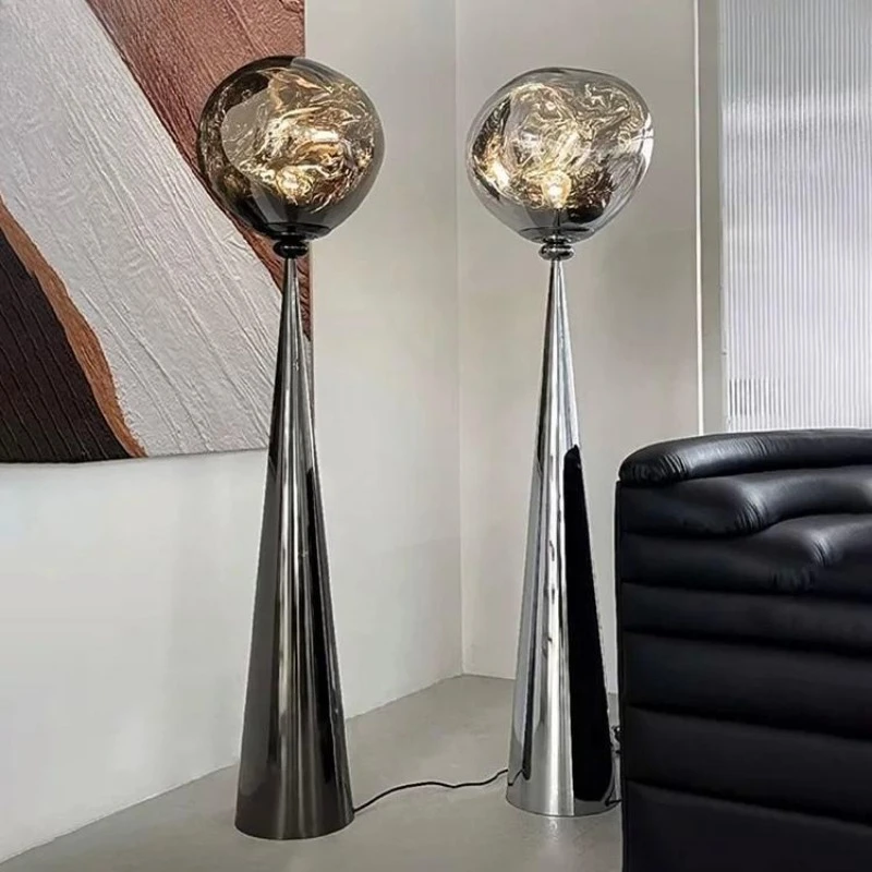 Nordic lava floor lamp, luxurious golden acrylic lampshade, black conical base