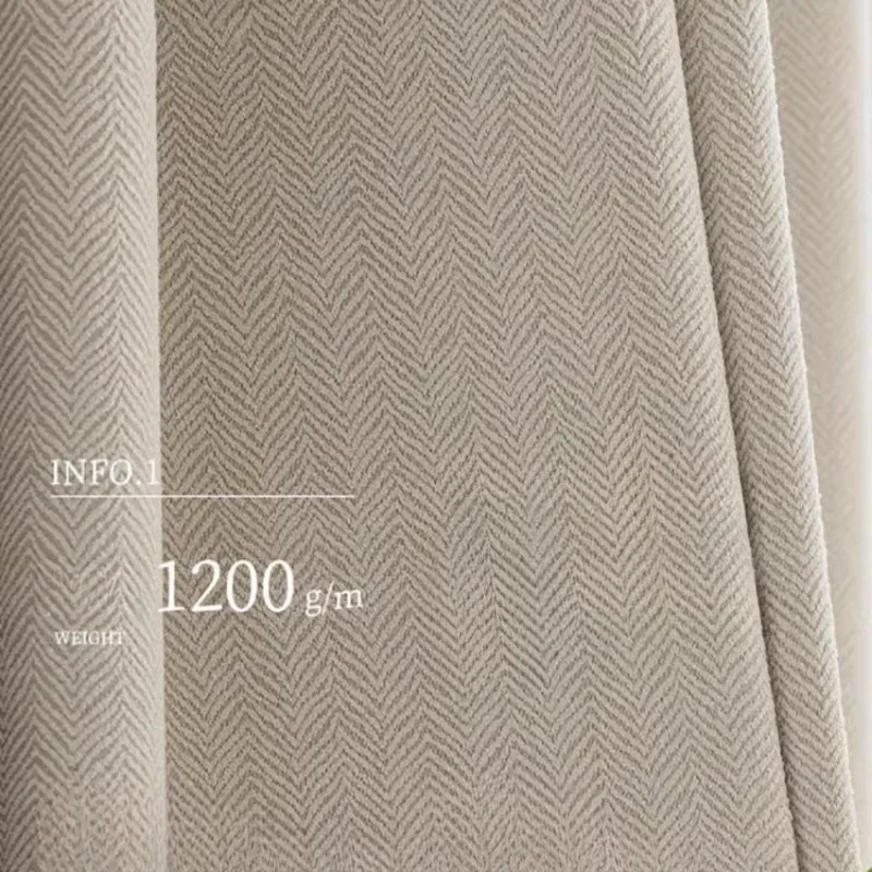 Herringbone Chenille Beige Thickened Curtains for Living Dining Room Bedroom High Blackout Fabric New Luxury Texture Customize