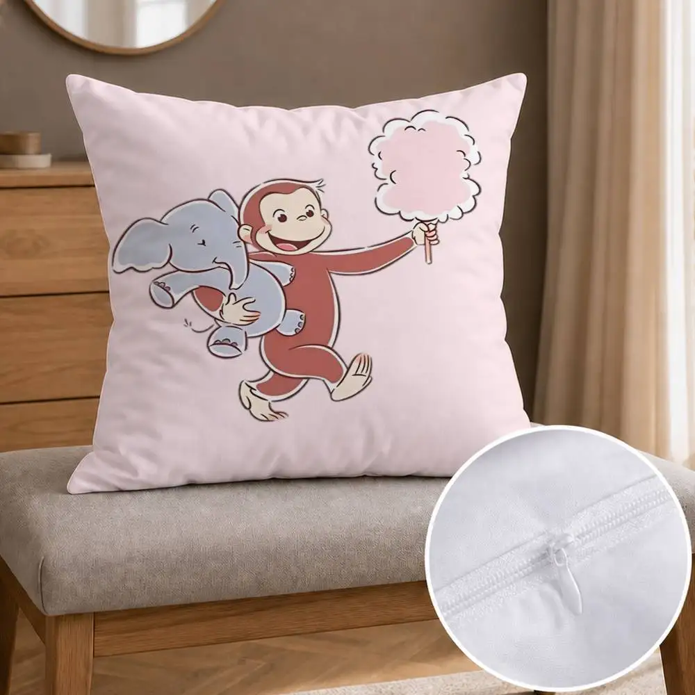 Monkey Curious cute George  Double-sided Printed Square Decorative Cushion Cover for Sofa Living Room Home Decor