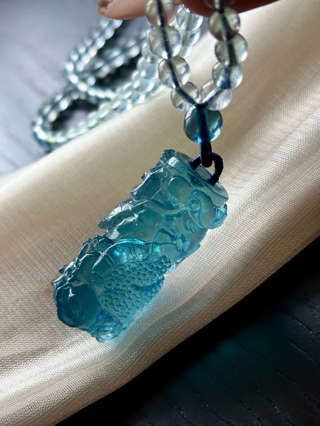 Natural Blue Aquamarine Rectangle Pendant 38x18mm Dragon Big Size Aquamarine Brazil Jewelry Women Fashion Jewelry AAAAAAA