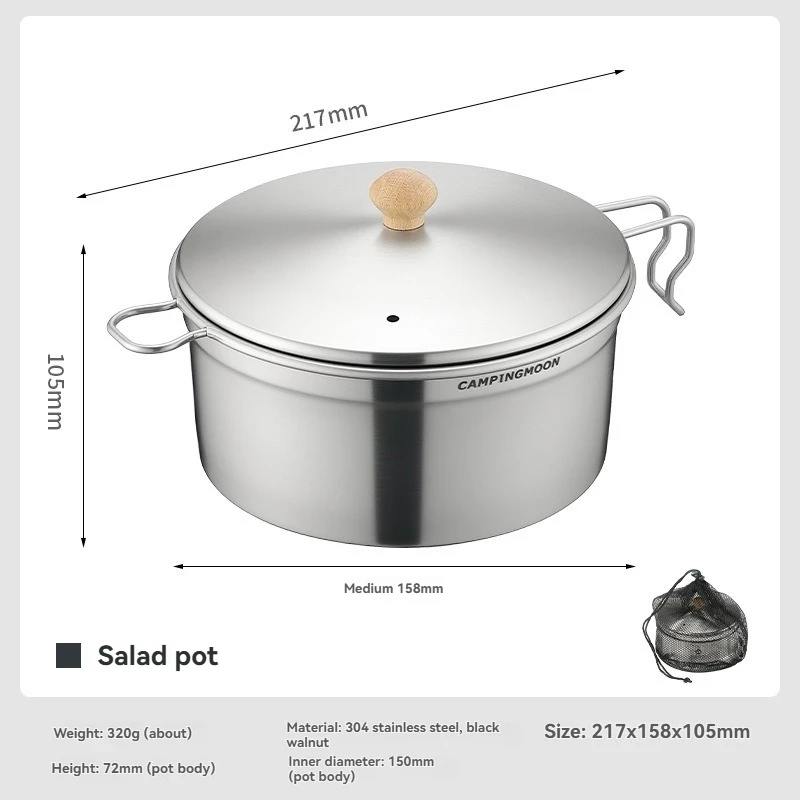 

S371 Shera Pot with Steaming Rack,Dual-Function Steam and Cook,304 Stainless Steel,Portable Camping Noodle Cooking Soup Pot