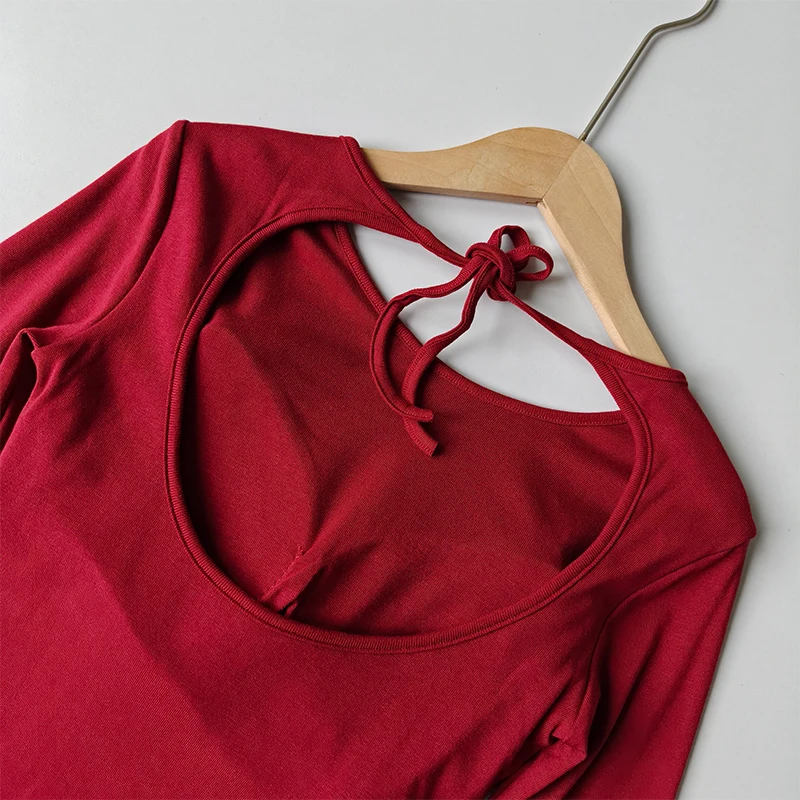 Rückenfreies Sporttop mit Trägern und Brustpolster für Damen, Hochwertige Gym-, Pilates- und Yoga-Bekleidung, Schnelltrocknendes Fitness-Langarmshirt – Detail 11