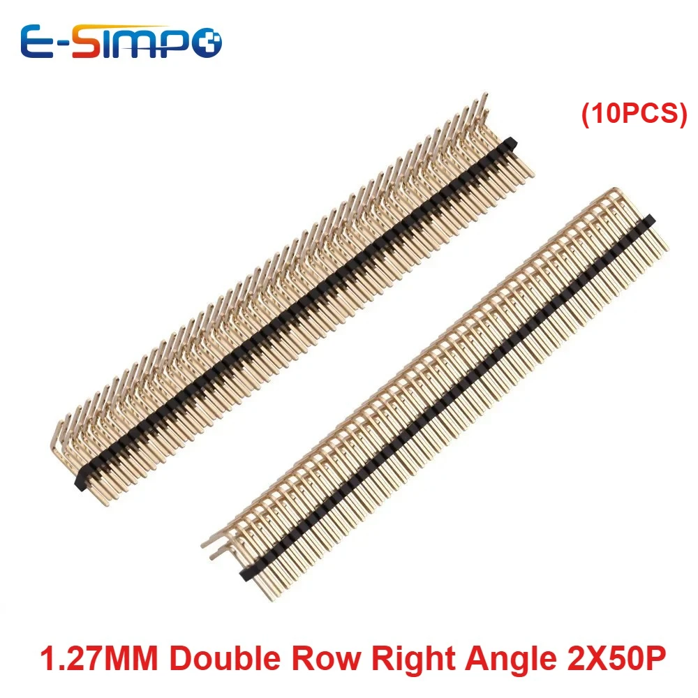 

10pcs 2x50P 1.27mm RA Pin Header 0.05" PCB Right Angle Male Header Breakaway 90D Double Row Golden-Plated Strip Connector