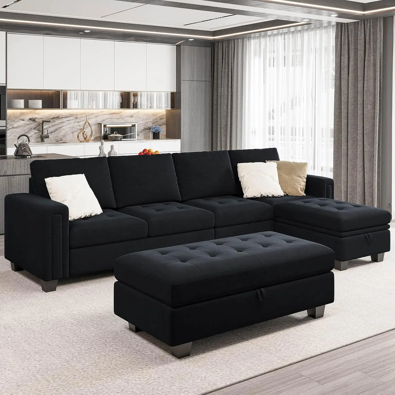 

Belffin Velvet Convertible 4-Seat Sectional Sofa with Reversible Chaise L Shaped Sofa Couch Furniture Sets Sectional Couch