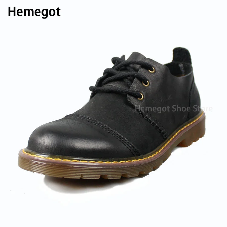 Brown Low Top Lace-Up Casual Leather Shoes for Men Black Leather Round Toe Low Top Thick Sole Big Head British Business Shoes