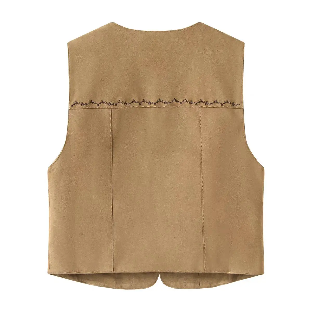 Chic Japanese Style Women's Suede Vest Top V-Neck Layering Sleeveless Autumn Fashionable Versatile Trendy Standard Fit T-Shirt