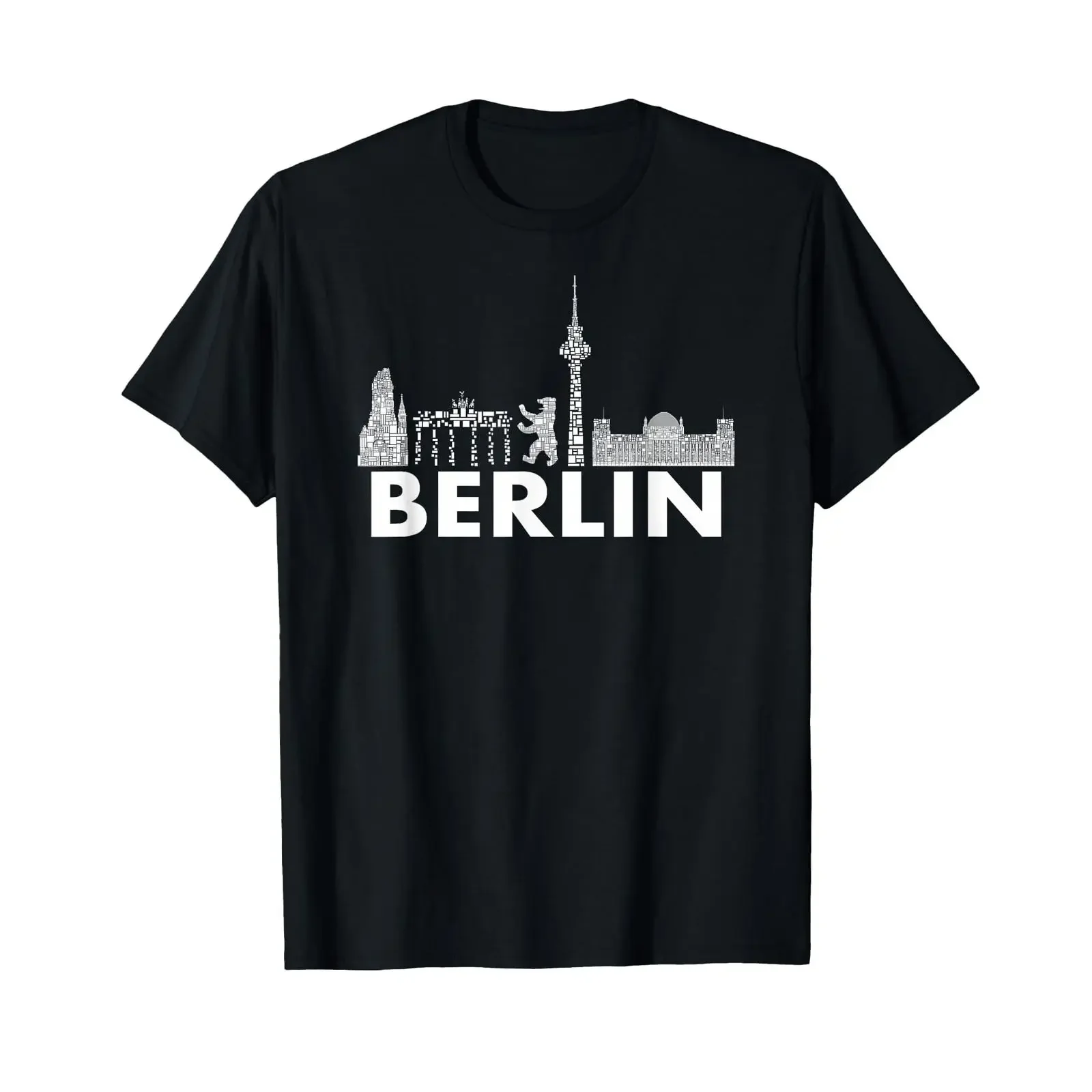 Berlin Jersey Bear I Love T Shirt black vintage Washed Breathable Stretched Top For Everyday Wear homme streetwear Versatile