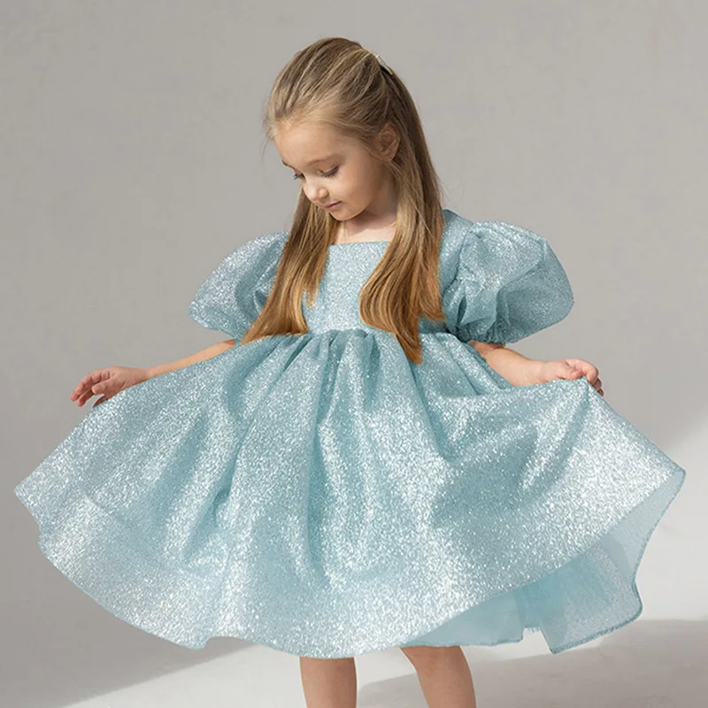 Summer Girls' Bubble Sleeve Dress Princess Dress Flower Girl Wedding Dress Festival Ball Host Piano Performance Dress