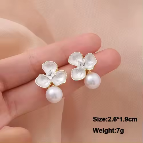 Pure White Women's Dangle Earrings Blooming Flower Acrylic Enamel Butterfly Imitation Pearl Heart Hanging Earrings Elegant brinc - Image 23