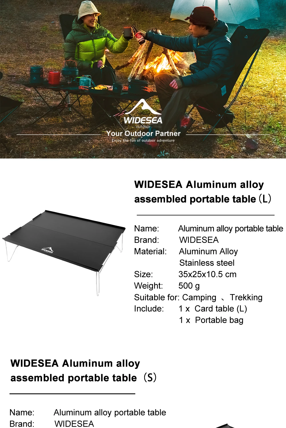 Widesea Ultraleichter, abnehmbarer Campingtisch, tragbarer Klapptisch aus Aluminiumlegierung für Outdoor-Wandern, Picknick, Rucksackreisen, Reisen – Detail 1