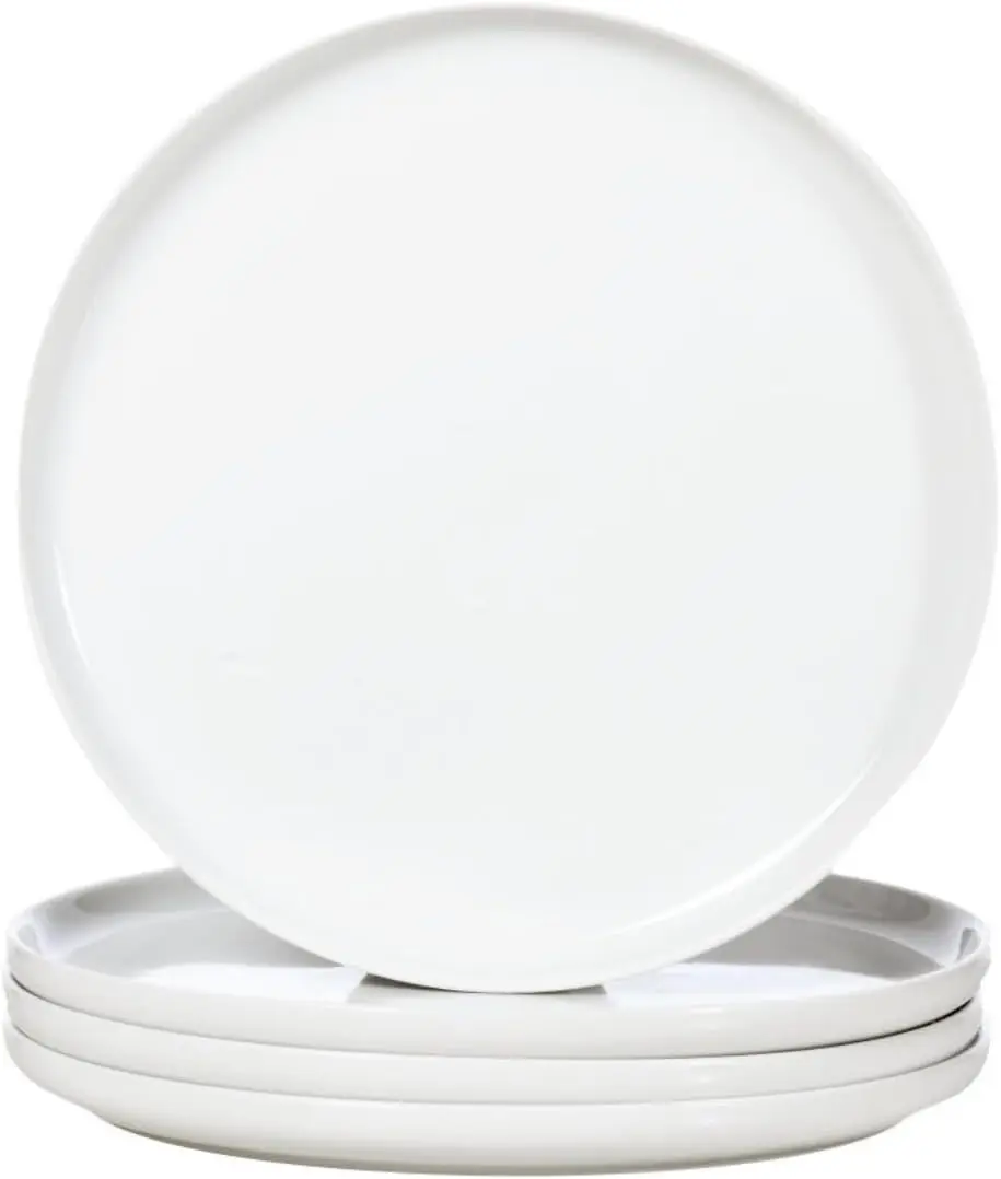

White Dinner Plates Set of 4, Ceramic Dining Plates 10.5 inch, Large Salad Plate, Porcelain Kitchen Plate for Pizza, Steak, Micr