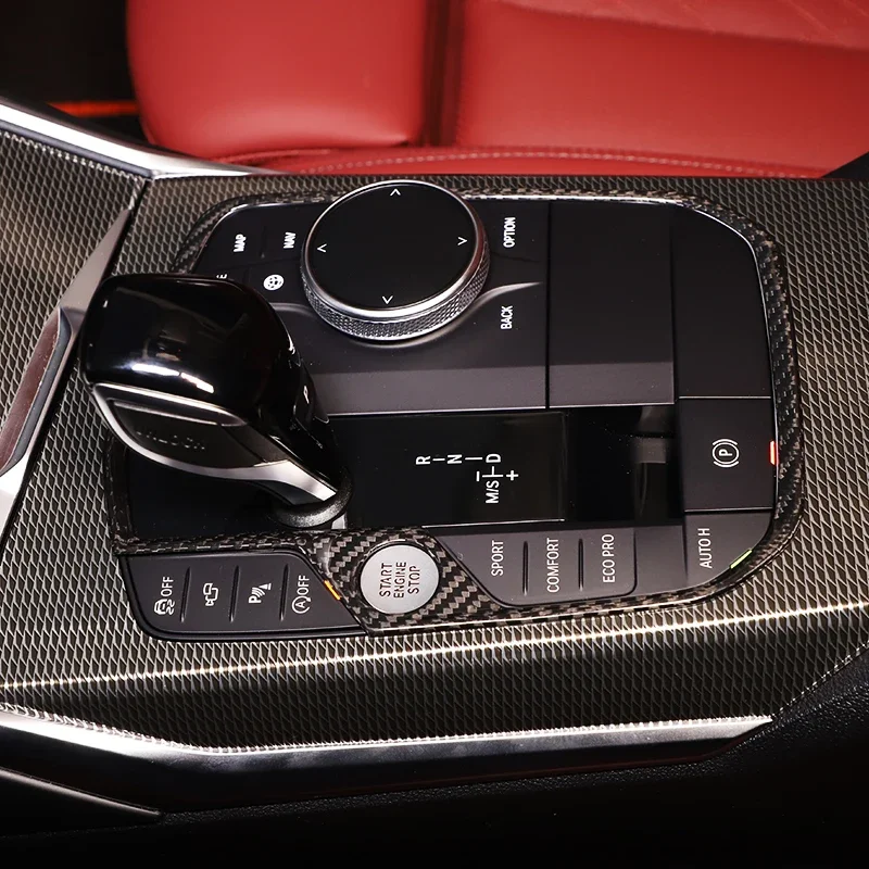 غطاء لوحة تروس السيارة من ألياف الكربون الحقيقية ملصق الكسوة لسيارات BMW 1 2 3 4 8 Series F40 F44 G20 G22 G14 G15 G16 2019-2023 ملحق