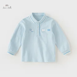 Dave Bella Long Sleeve Polo Shirt for Children Kid Boy Girls Casual Cotton Solid Color Spring Blue T-shirt Top DB1248169