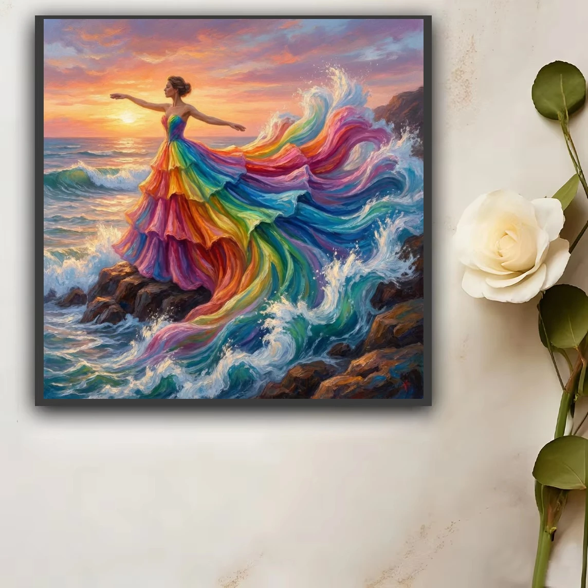 Woman Rainbow Dress Sea Portrait Jigsaw Puzzles 500PCS/1024 PCS Wall Decor for Living Room Bedroom Perfect Gift No Frame