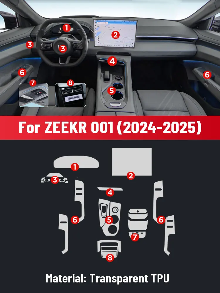 Auto Anti-scratch Car Interior Center Console Media Dashboard Navigation TPU Protector Film For ZEEKR 001 EV 2024 2025 Sticker