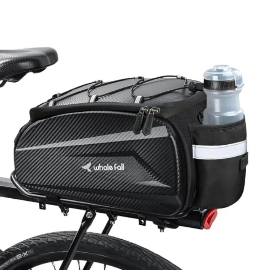 

10L Bike Rack Bag Hard Shell Waterproof Rear Trunk Pannier, Saddle Seat Bag Carrier with Rain Cover, 4-Side Reflective Panels,