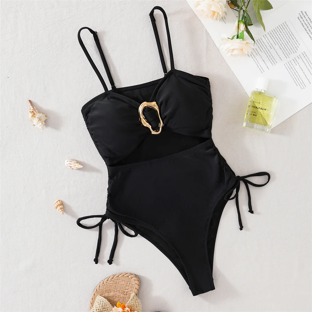 S - XL, einteiliger Badeanzug mit ausgeschnittenem Metallring, Damen-Badebekleidung, hoch geschnittene Beine, Monokini, gepolsterter Badeanzug, Badeanzug, Modell V6834. – Detail 7