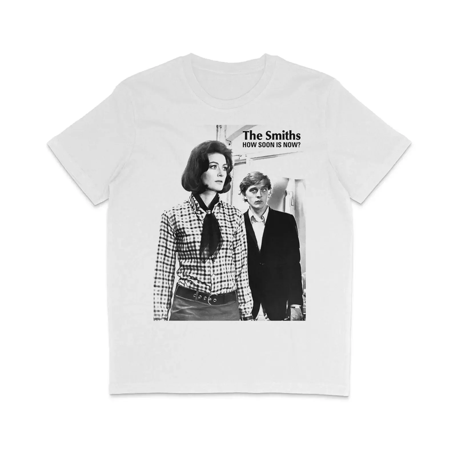 Camiseta The Smiths How Soon Is Now 1992 Negra y Blanca Vintage Lavada Suave Ligeramente Elástica para Uso Diario