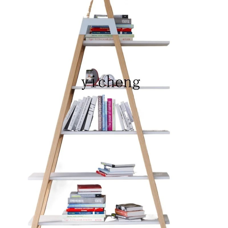 

ZF Bookshelf Simple Modern Solid Wood Floor Shelf Living Room Creative Home Display Rack