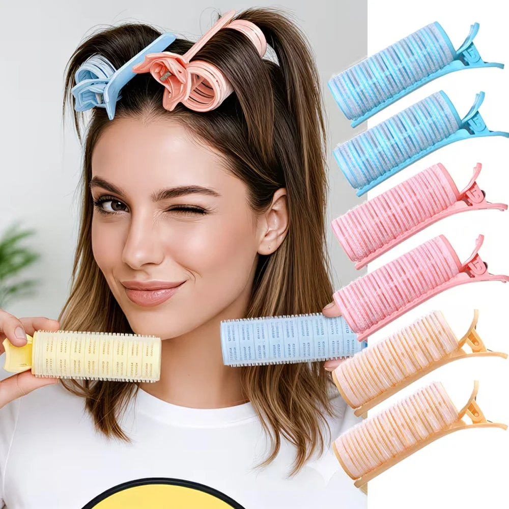 6-teiliges Set extra großer, hitzefreier, selbsthaftender Lockenwickler für hohe Volumen und Auftrieb am Hinterkopf, keine Hitzeschäden, Übernacht-Lockenwickler und Styling-Tools für Ponyfransen,