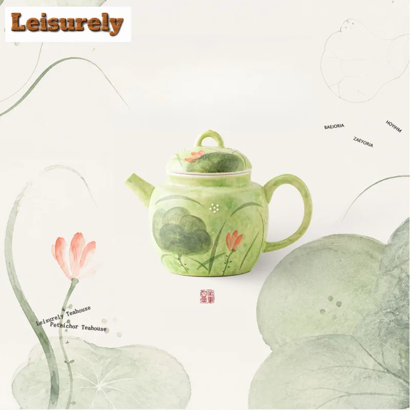 HOYIHM 125ml Hand-painted Summer Lotus Pond Teapot Creative Tea Infuser Pot Tea Brewing Kettle With Strainer Cafes Ornaments