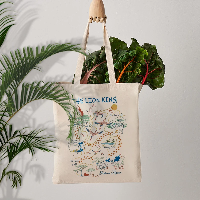 Lion Movie Merchandise Pattern Canvas Tote Bag Animals King Fans Shopping Bag King Land Map Gift Magic Kingdom Lover Gifts