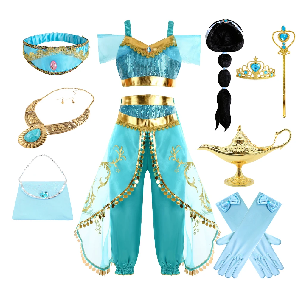 

Girls Cosplay Jasmine Costume Aladdin Princess Dress Kids Magic Lamp Fancy Birthday Party Dresses Jasmine Clothes