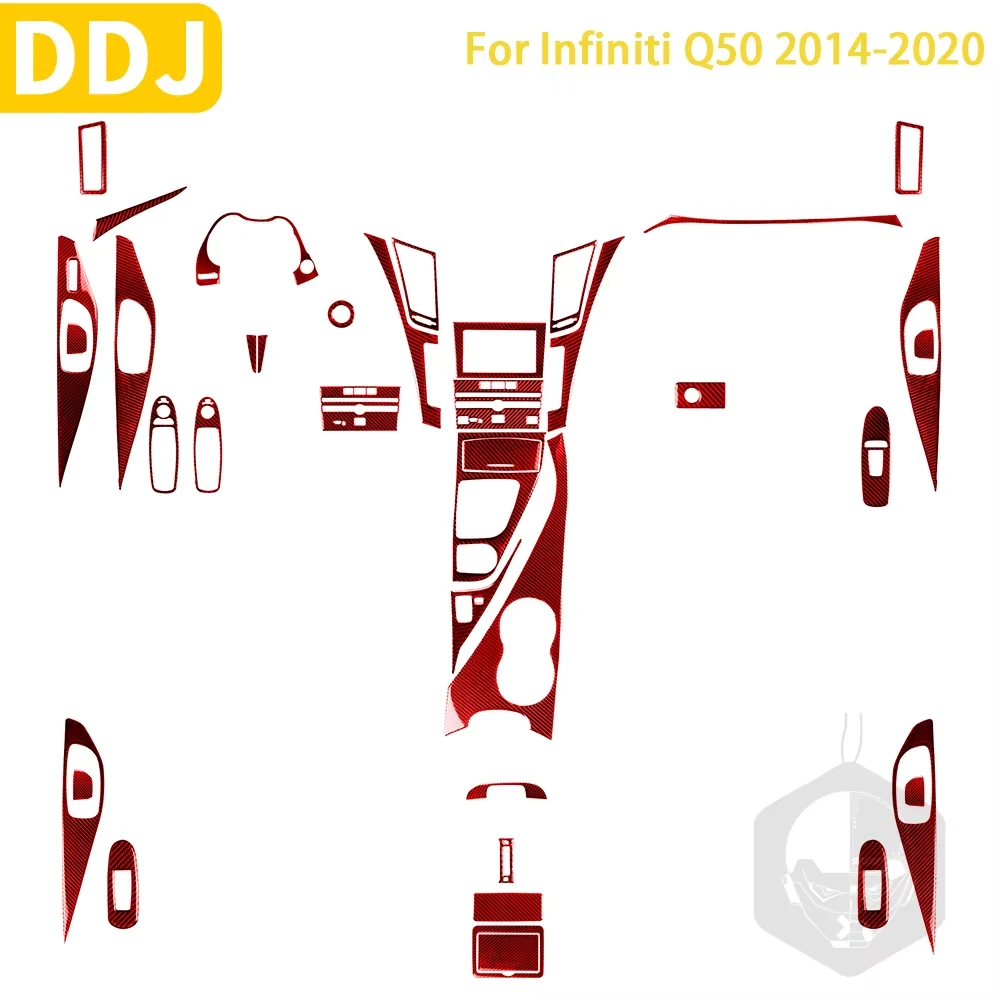 

For Infiniti Q50 2014-2020 Accessories Red Carbon Fiber Interior Car Door Air Outlet Gear Cover Trim Sticker Decoration