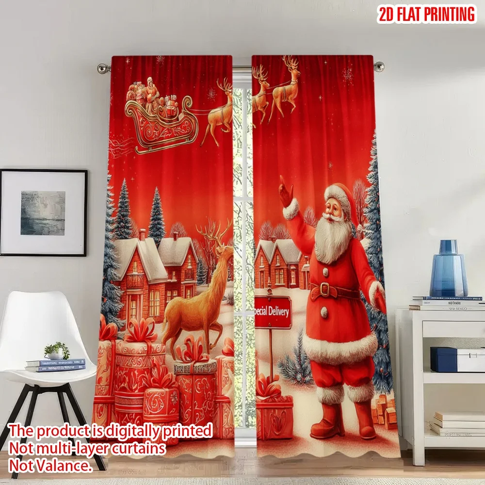 

2pcs 2D flat printing Fashionable Christmas Curtains Christmas scene Santa reindeer gifts Digital Printed Polyester Drapes Party