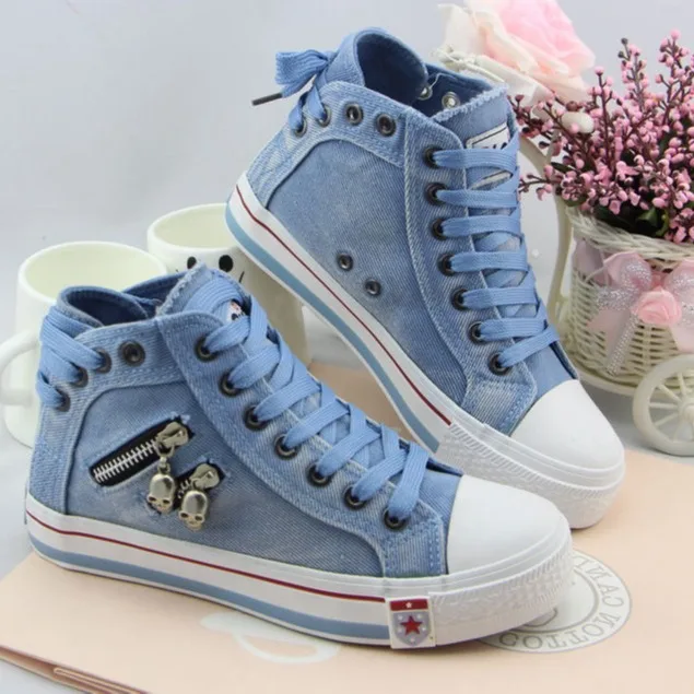 

Spring/Autumn Casual Shoes Trainers Walking Skateboard Lace-up Femmes Women Retro Fashion Sneakers Denim High Gang Canvas Shoes