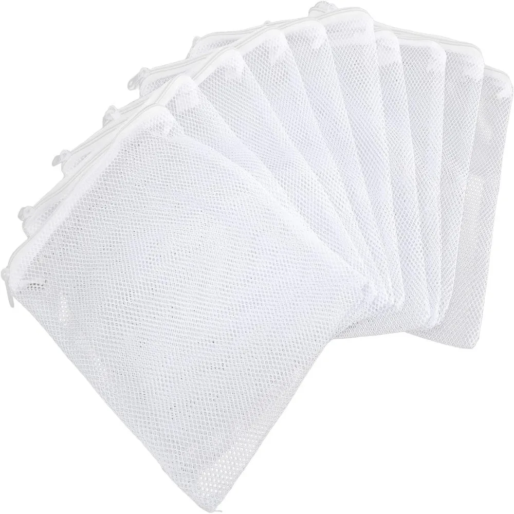 10PCS Durable White Aquarium Media Bags Nylon Large Mesh Holes Filter Media Bags Reusable Design Zipper Closure Fine Mesh Bags