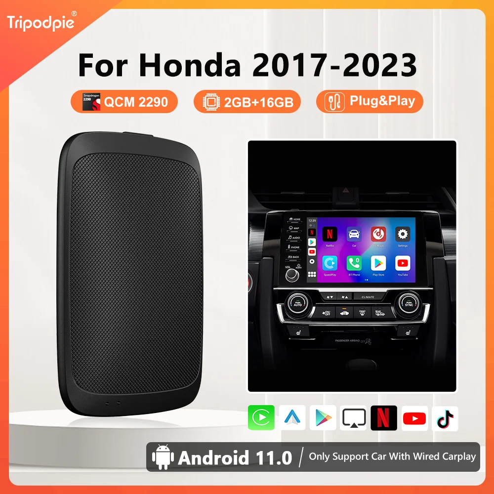 

Беспроводной автомобильный адаптер Carplay Android 11 для Youtube Netflix для Honda Accord Civic CR‑V Pilot Fit HR‑V vision