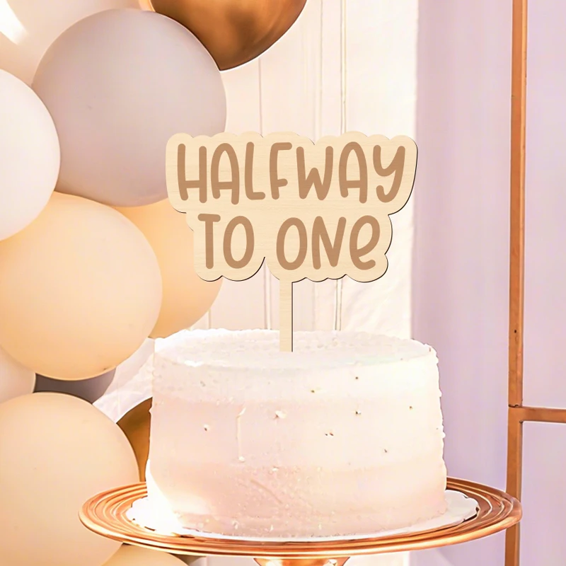 NUBECOM Halfway To One Cake Topper Holzkake Topper mit Halfway To One Design Geburtstagstorte Topper Babyparty Dekorationen – Detail 12