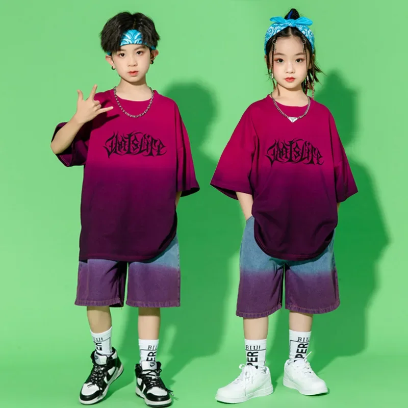 

Children's Day performance costume gradient t-shirt for boys hip-hop street dance trend costume for girls hip-hop trend brand pe
