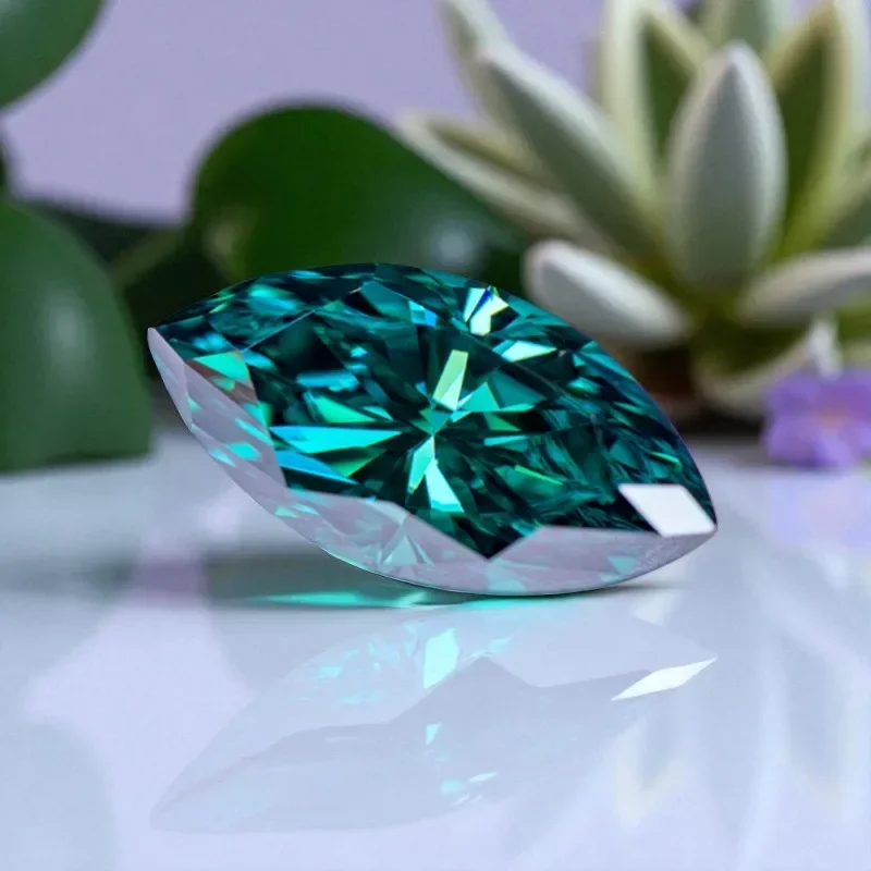 

Natural Green Color Moissanite Stone Marquise Cut With GRA Certified Lab Grown Gemstone For Diy Charms Jewelry Making
