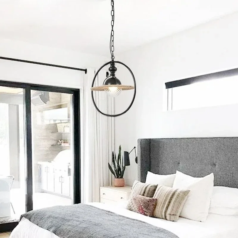 American Country Style Chandelier Rustic Woven Pendant Light for Dining Room Bedroom Study Hotel Use