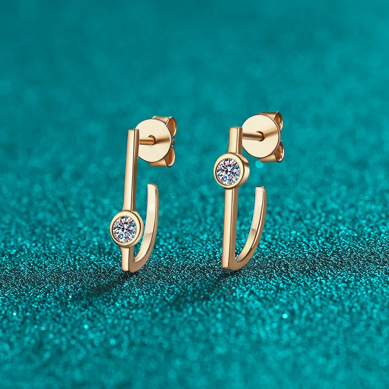 

Moissanite Earrings Lab Diamond 925 Sterling Silver with White Champagne Gold Plated Studs Hoop Earring Wedding Jewelry