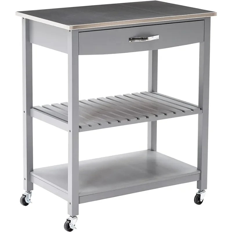 Boraam Holland Kitchen Cart with Stainless Steel Top, Gray